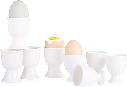 Amazon Co Jp Ontube 1908 04セラミックエッグカップ8個セット 磁器エッグスタンドホルダー 固いゆで卵用 2サイズ ホワイト ホーム キッチン