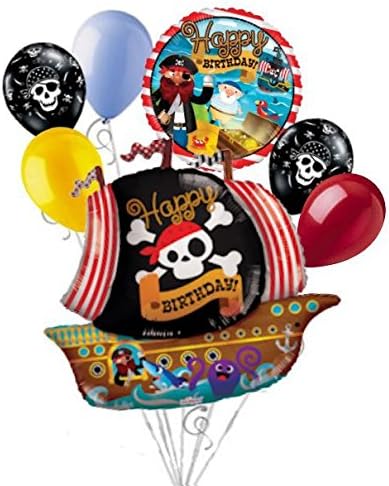 7 pc Happy Birthday Pirate Ship Balloon Bouquet Party Decoration Parrot Ocean