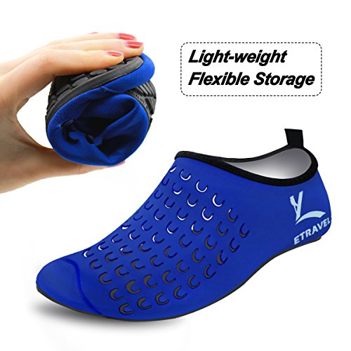 Cevinee Slip-on Water Shoes, Anti-slip Athletic Aqua Socks, for Outdoor Pool Beach Swim Exercise Workout - Blue Dot XXL - Thumbnail 3