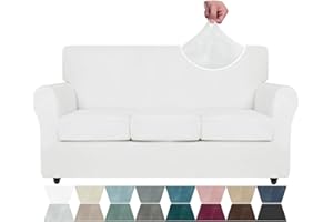 ZNSAYOTX Luxury Couch Cover 4 Piece Stretch Sofa Covers for 3 Cushion Couch Thick Soft Spandex Sofa Slipcover Living Room Anti Slip Dogs Pet Furnitre Protector (White, Sofa)