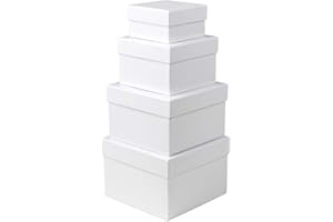 Square Gift Boxes with Lids Set of 4 White Gift Box Assorted Sizes Nesting Gift Boxes for Presents Birthday Bridesmaid Weddin
