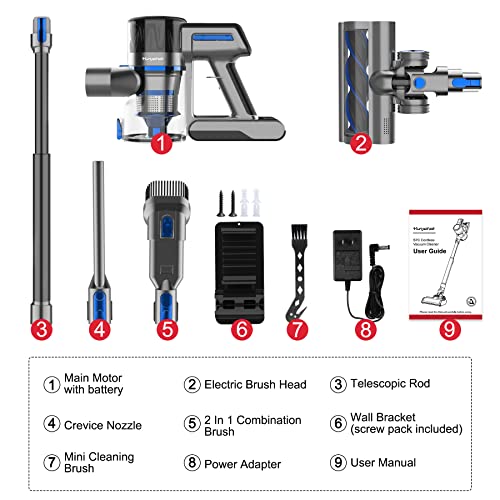 Yunjetek Cordless Vacuum Cleaner, 300W Brushless Motor with 26Kpa