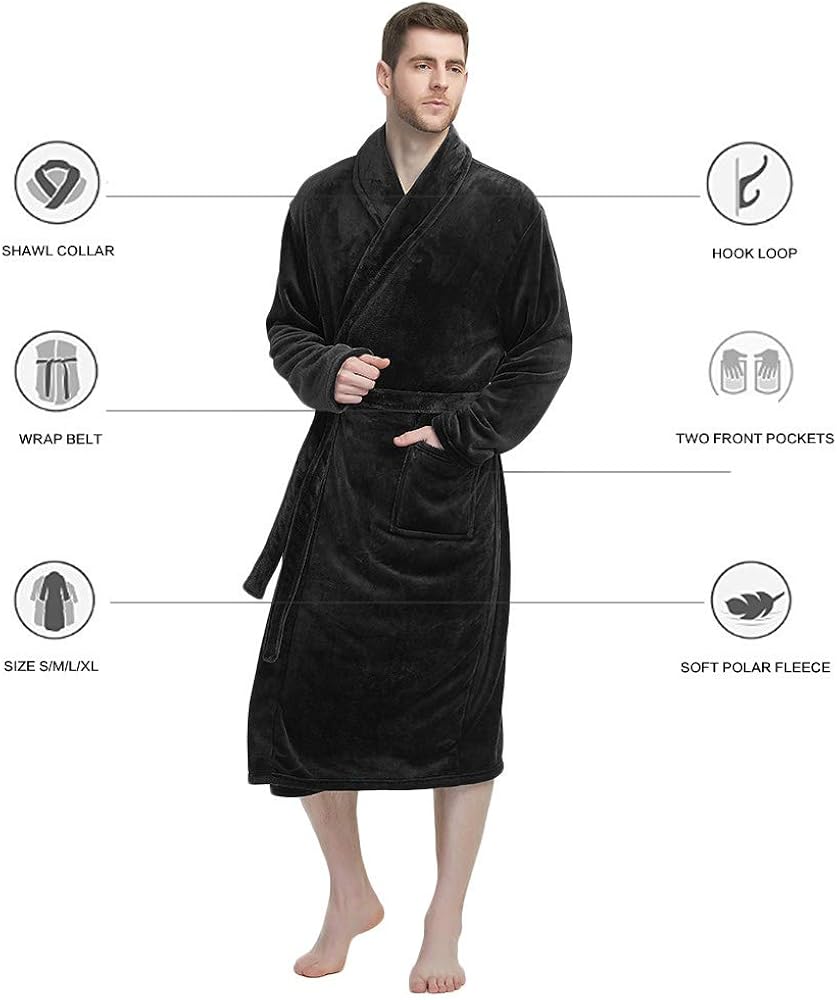 U2SKIIN Mens Fleece Robe Plush Collar Shawl Bathrobe at  Men’s Clothing store