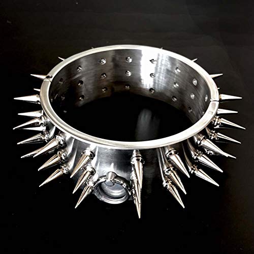 Stainless Steel Erotic Collar with 3 Row Rivet, BDSM Heavy Neck Collar Detachable Choker, Fetish Bondage Sex Toys, Dog Slave Training Toys for Lover,Male