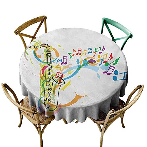 Anshesix Elegance Engineered Tablecloth Music Colored Illustration of Saxophone with Wavy Notes in Air Fun Vibes Retro Boho Chic Soft and Smooth Surface D51 Multicolor