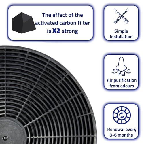 2PCS Carbon Charcoal Filter, Active Carbon Charcoal Odour & Grease Filters, Charcoal Filters for Cooker Hood, Replacement for Extractor Vent Fan, Easy Installation, Round Shape