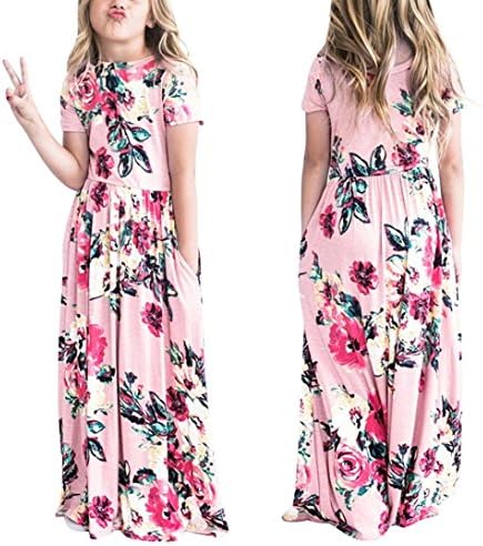 Leedford Toddler Dress Hot Sale, Baby Girl Kid Flower Print Princess Party Dress Outfits Cotton Blend Clothes (Label Size:12, Pink)