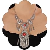 Wiwpar Vintage Bohemian Ethnic Tribal Necklace Boho Statement Turquoise Collar Necklace Chunky Tassel Long Chain Pendant for Women Girls Bib Necklace Jewelry Gift