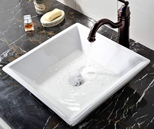 VCCUCINE White Square 16.54"X 16.54" Bathroom Porcelain Ceramic Vessel Sink, Countertop Sink for Lavatory Vanity Cabinet
