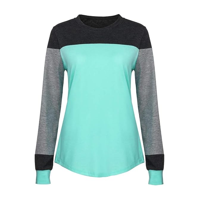 ESAILQ Mode Damen Langarm Splice Bluse Tops Kleidung T-Shirt