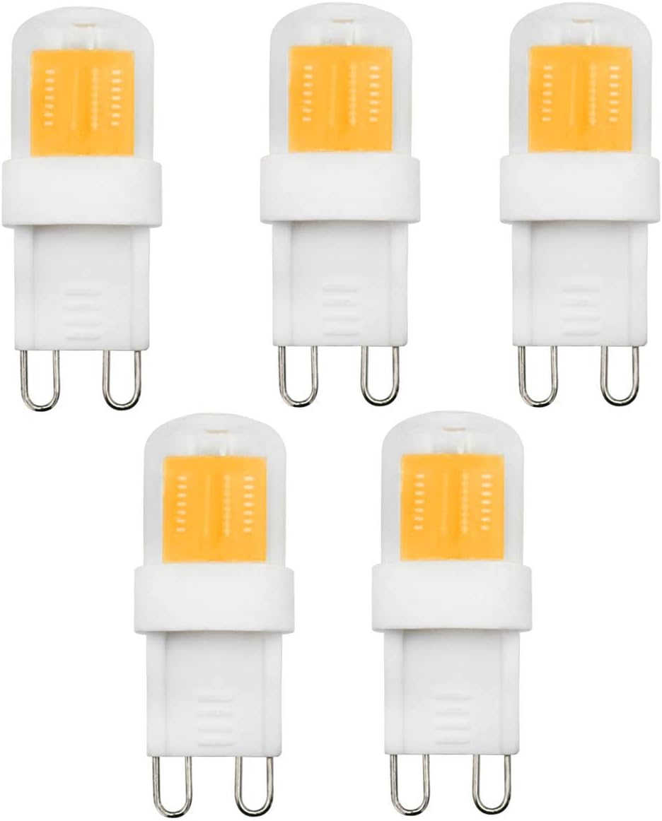 G9 LED Ceramic Base Light Bulbs Small Size 2W Equivalent to 20W 25W 28W Halogen Bulbs Clear Capsule 230V Replacement for Hood Light Ceiling Light Fittings G9 Bi-Pin Base Warm White 3000K (5 Pack)