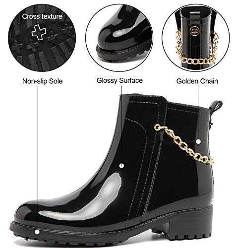 dripdrop Women's Ankle Rain Boots Waterproof Slip On Glossy Short Booties Girls Footwear