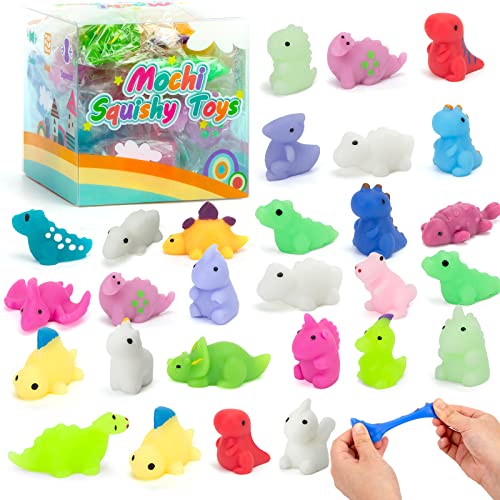 LOVESTOWN Mochi Squishy Toys, 28PCS Mini Kawaii Dinosaur Squishies Stress Relief Fidget for Kids Party Favors Goodie Bag Fillers Classroom Prizes Pinata Stuffers