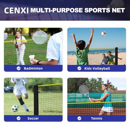 CENXI Badminton Net, Height Adjustable Volleyball, Foldable Nylon Net 10 ft Wide, Tennis, Small Pickleball Nets for Backyard Game and Indoor Outdoor Use, Easy Setup
