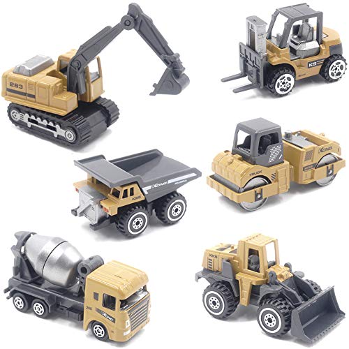 IROCH Zinc Alloy Construction Cars Play Vehicles Die Cast Metal Toy Inertial Cars Set Decoration Collection Gift for Kids,Xmas Gift for Kids(6 PCS)