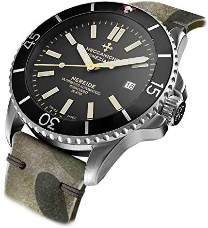Meccaniche Veneziane Nereide Watch Diver Automatic Swiss Made Men's with Leather Strap and Extra Silicone Strap