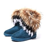 Weixinbuy Womens Suede Snow Ankle Boots Faux Fur Tassel Flat Shoes Green 40