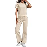 ZFLM Women Casual Loungewaer 2 Piece Outfits Short Sleeved Wide Leg High Waisted Pants with Pockets Tracksuit Sets Streetwear