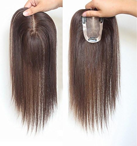 10"14cm hair topper hair piece clip in hair toppers Real human hair hairpiece Mono and PU for white and thin hair for Women Dark brown(Free Part 6inch)