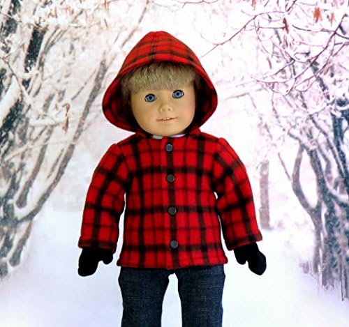 18 inch Boy Doll Clothes Lumberjack Fleece Hooded Coat with Mittens