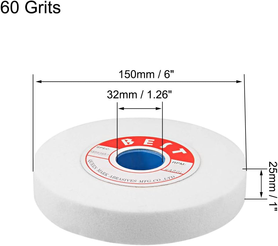 sourcing map 6-Inch Bench Grinding Wheels White Aluminum Oxide WA 60 Grit for Surface Grinding - Image 3