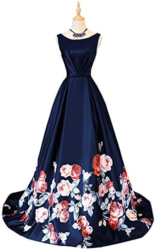 Vanial Women's A Line Long Floral Print Prom Dresses Evening Gowns Navy Size 18