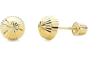 THE WORLD JEWELRY CENTER 14k Yellow Gold Half Ball Diamond Cut Stud Earrings with Screw Back - 6 Different Size Available