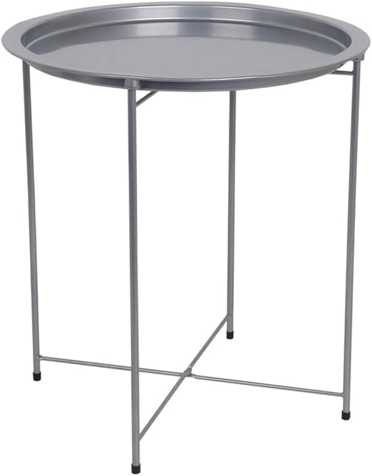 Amazon Com Home Basics Silver Foldable Round Multi Purpose Metal Side Accent Coffee End Table For Bedroom Living Room Furniture Decor