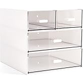 Marknor Makeup Organizer, Desk Organizer with 4 Drawers, Sundries Storage，Vanity Organizer, Cosmetic Storage Organizer, Desk Storage Box, Bathroom Counter or Dresser, White QBH-4CT-1