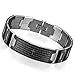 Flongo Men's Vintage Stainless Steel Silver Cross English Bible Lords Prayer Black Silver Link Wrist Bracelet, 7.9 inch Christmas Gifts