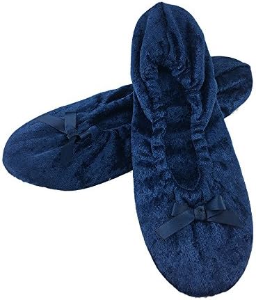 ExtraComfort Women's Slippers Elegant and Portable Velour Ballerina Indoor Slippers/Yoga Shoes/Present/Gift (S(5-6)=24.3cm, Navy Blue)