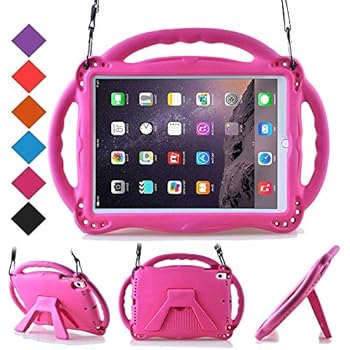 BMOUO Kids Case for New iPad 9.7 inch 2017/2018 - Shoulder Strap Shockproof Protective Handle Kickstand Case Cover for Apple iPad 9.7 inch 2018 (6th Gen) / 2017 (5th Gen) - Rose