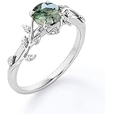 Luyona Natural Moss Agate Ring 925 Sterling Silver Green Moss Agate Ring Promise Engagement Wedding Jewelry Gift for Women