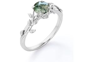 Luyona Natural Moss Agate Ring 925 Sterling Silver Green Moss Agate Ring Promise Ring Engagement Wedding Jewelry Gift for Women
