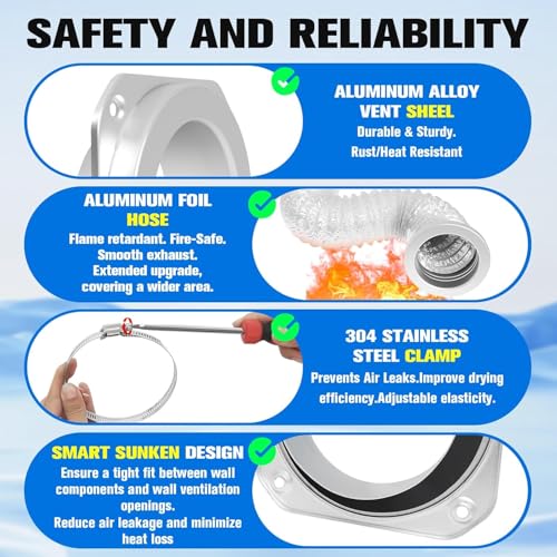 Upgrade Magnetic Dryer Vent Coupling Kit DV180, Magnetic Dryer Vent Connector with Airtight EPDM Seal Ring 3.1Ft 4" Duct, Quick Connector & Release Design for Easy Cleaning & Installation