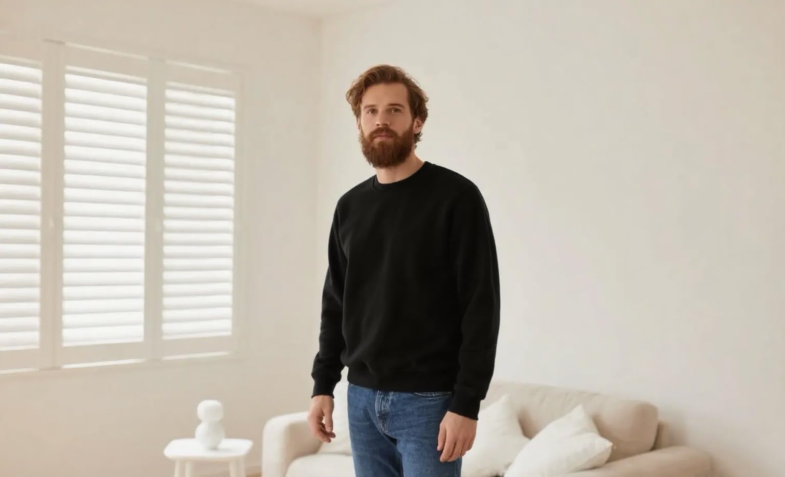 PrimeCrest Sweatshirt Herren Pullover Winter Baumwolle Fleecepullover Thermo Fleece Solid Langarm Winterpullover Ohne Kapuze Rundhals Sweatshirts Warme Dicker Basic Arbeitspullover Schwarz L 2