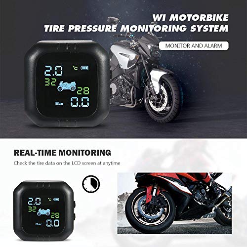 Moshbu TPMS Wireless Digital Tire Pressure Monitoring System, Motorcycle Tyre Pressure Auto Alarm System, Universal TPMS LCD Display with 2pcs External Sensors
