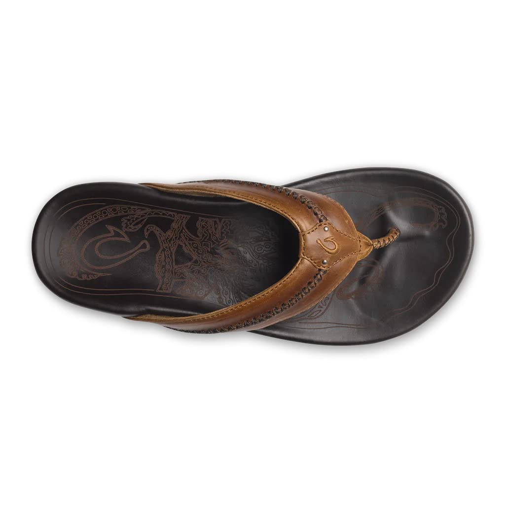 OLUKAI Mea Ola Men's Leather Beach Sandals, Soft & Durable Flip Flops, Arch Support & Comfort Fit, Enhanced Grip & Traction