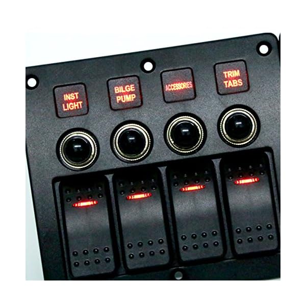 Amarine-made-4-Gang-Red-LED-Indicators-Rocker-Circuit-Breaker-Waterproof-Marine-Boat-Rv-Switch-Panel-Combined-with-Dual-USB-12v-Power-Adapter-Panel-PN-CB4-R-CB1S1S2