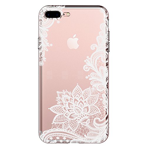 iPhone 7 Plus Case, Rosebono Graphic Pattern Designed Ultra Thin Slim Crystal Clear Soft TPU Cover Case for iPhone 7 Plus (5.5') (White Lace Flower)