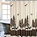 Uphome Deer in The Forest Shower Curtain, Yellow and Coffee Country Vintage Moose Forest Hunting Fabric Stall Shower Curtain Set with Hooks for Kids, 72 X 78 Inch
