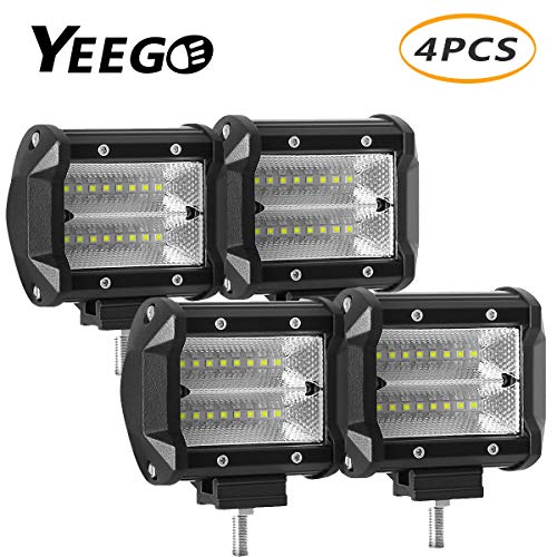 LED Pods LED Light Bar 4” 48W Quad Row LED Flood Work Light LED Cubes Driving Fog Lamps Off Road Lights for Trucks Pickup Jeep SUV ATV UTV LED Boat Light YEEGO (4Pack-48W Flood Light)