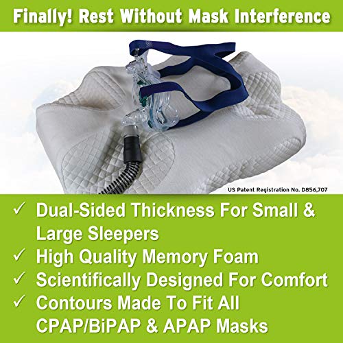 CPAP Pillow w/Extra Cooling Mesh Pillow Case (White) Memory Foam Contour Design Reduces Face