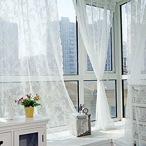Door Window Sheer Curtain Drape Panel Leaf Voile Tulle Scarfs White