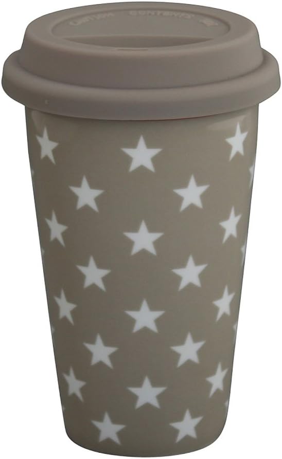Krasilnikoff Travel Mug Cup to go taupe sand Stars Star Porcelain Coffee to go