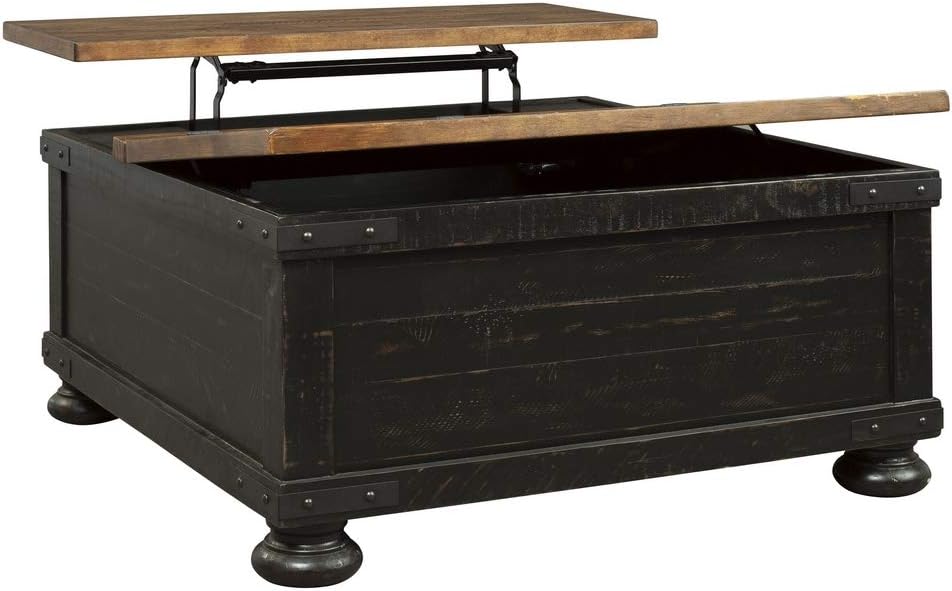 Signature Design by Ashley Valebeck Square Lift Top Cocktail Table Black/Brown: Kitchen & Dining
