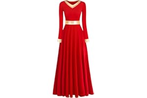 ELLYDOOR Women's Praise Dance Dress Long Sleeve Metallic Gold Liturgical Worship Costume Lyrical Dancewaer Church Robe