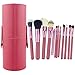 12pcs Professional Makeup Brushes Make Up Brush Set & Leather Brush Holder Pot（Red rose）
