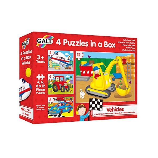 Galt-Toys-4-Puzzles-in-a-Box-Vehicles-Jigsaw-Puzzle-for-Kids-Ages-18-Months-Plus Galt Toys, 4 Puzzles in a Box - Vehicles, Jigsaw Puzzle for Kids, Ages 3 Years Plus