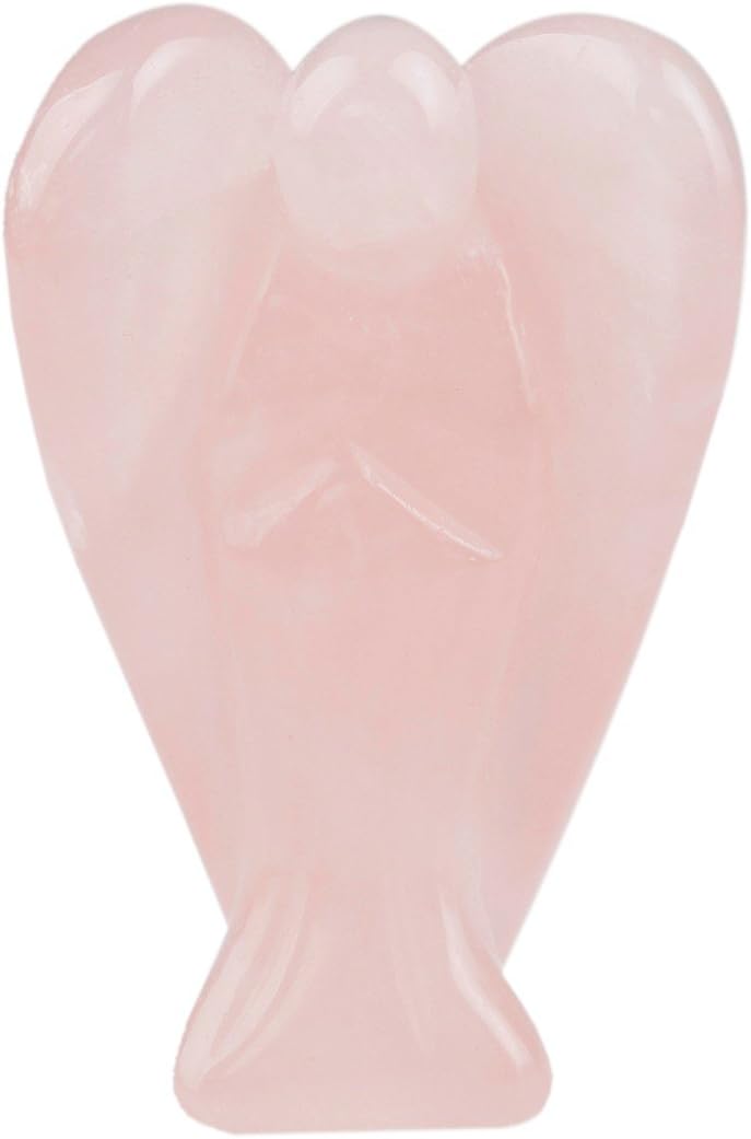 Shanxing Pocket Guardian Angel Crystal Gemstone Carved Mini Figurine Statue Ornament Decoration 1.5 inch,Rose Quartz